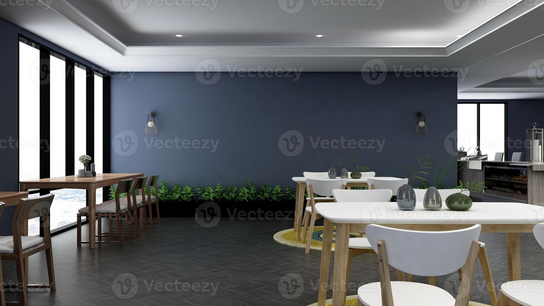 café moderno en 3d renderizado de maqueta de diseño de interiores - ideas de café foto