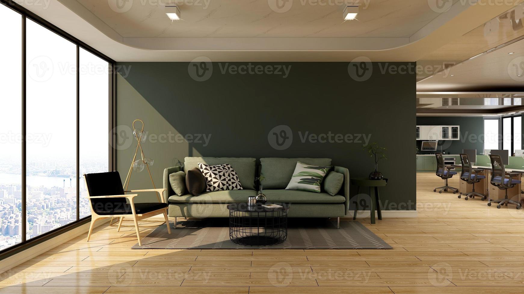 3D Render illustration of cozy relaxation room with modern minimalist concept photo