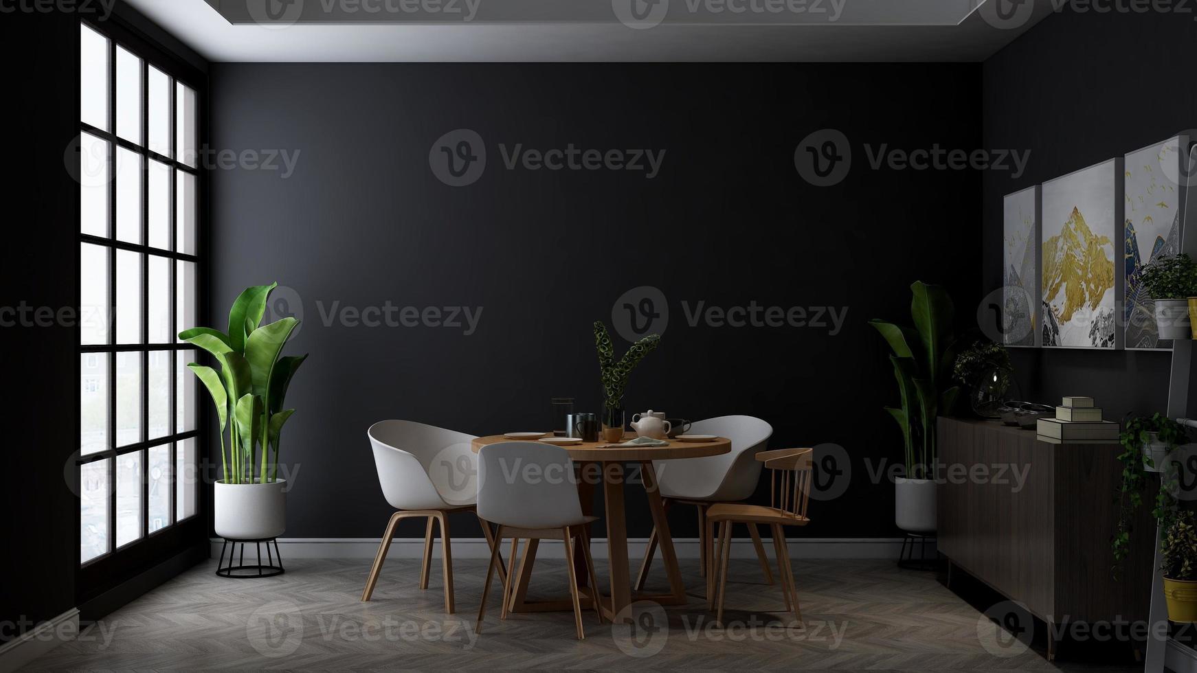 Modern cafe in 3d render of interior design mockup - Cafe ideas photo