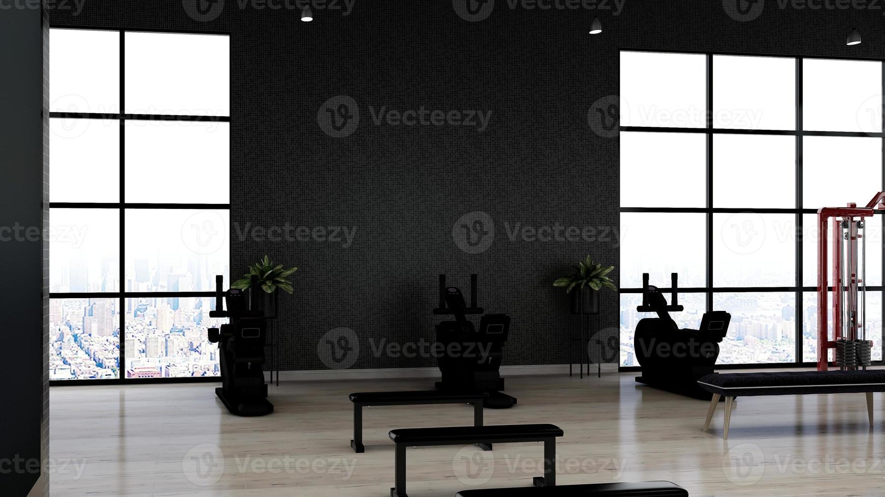 Modern gym interior design - modern minimalist concept in 3d render photo