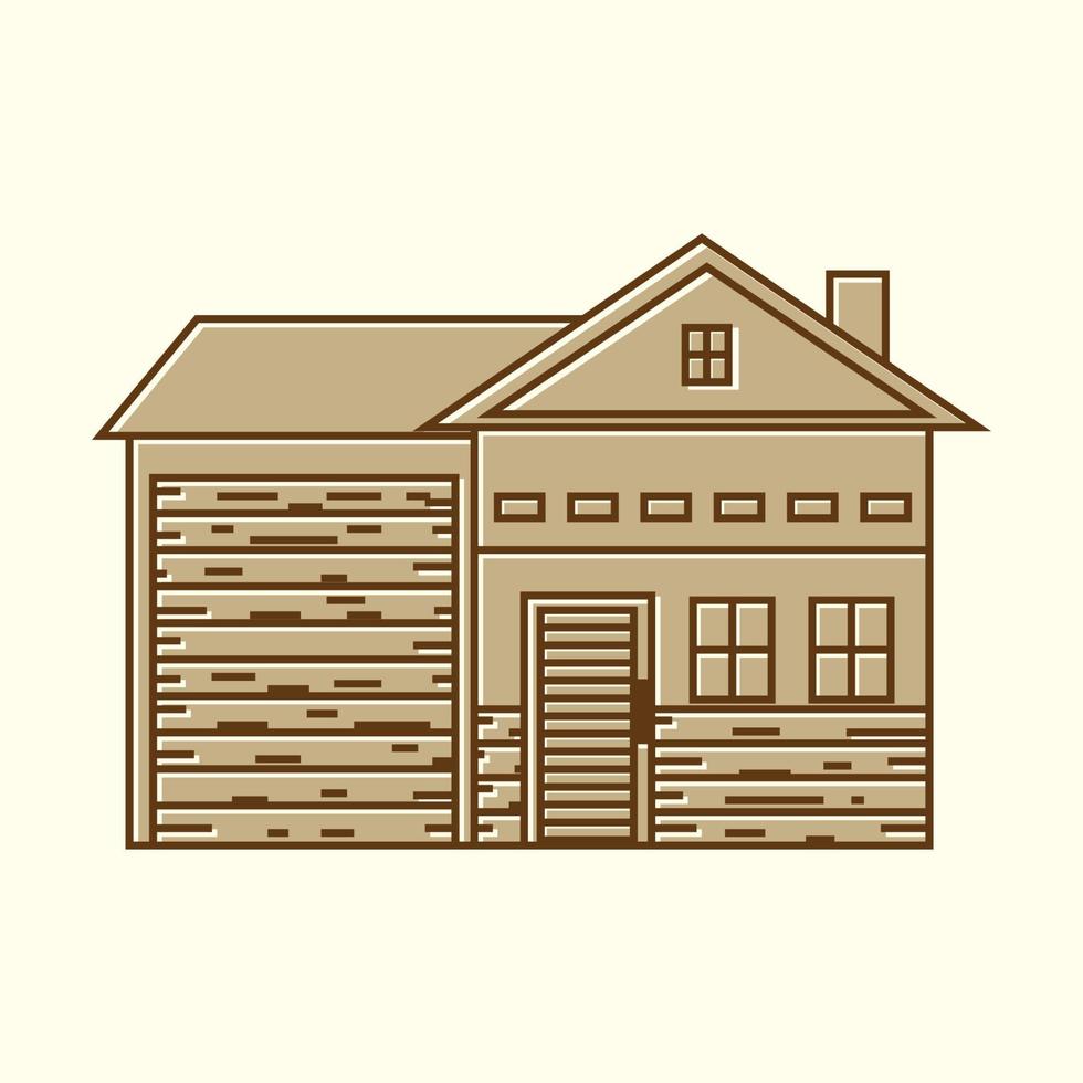 hogar casa simple vintage con garaje línea logo icono vector diseño ilustración