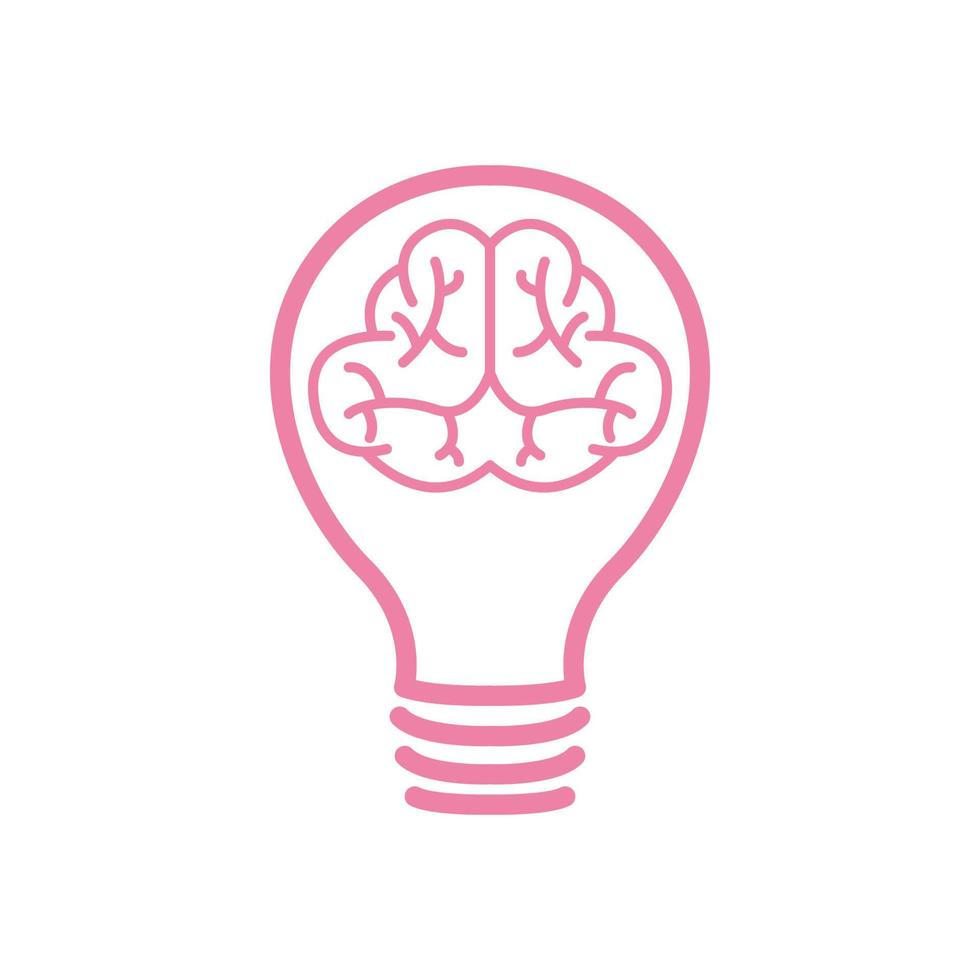 bulb lamp idea with brain line logo symbol icon vector graphic design