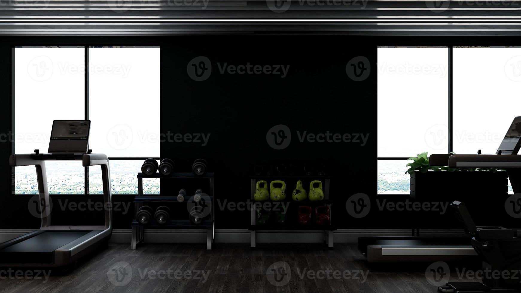 3d render - Modern minimalist of gym interior design concept mockup photo