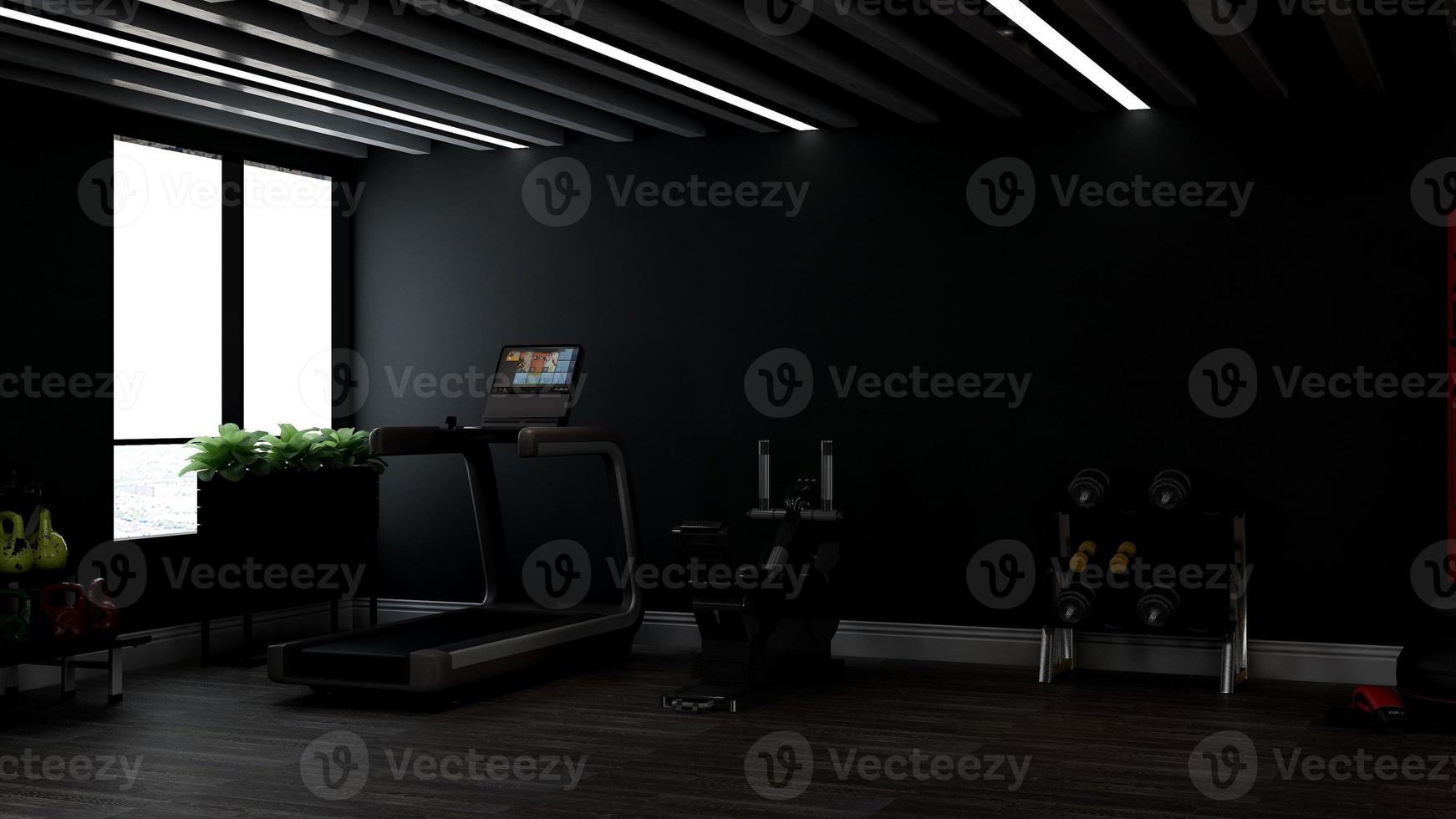 3d render - Modern minimalist of gym interior design concept mockup photo