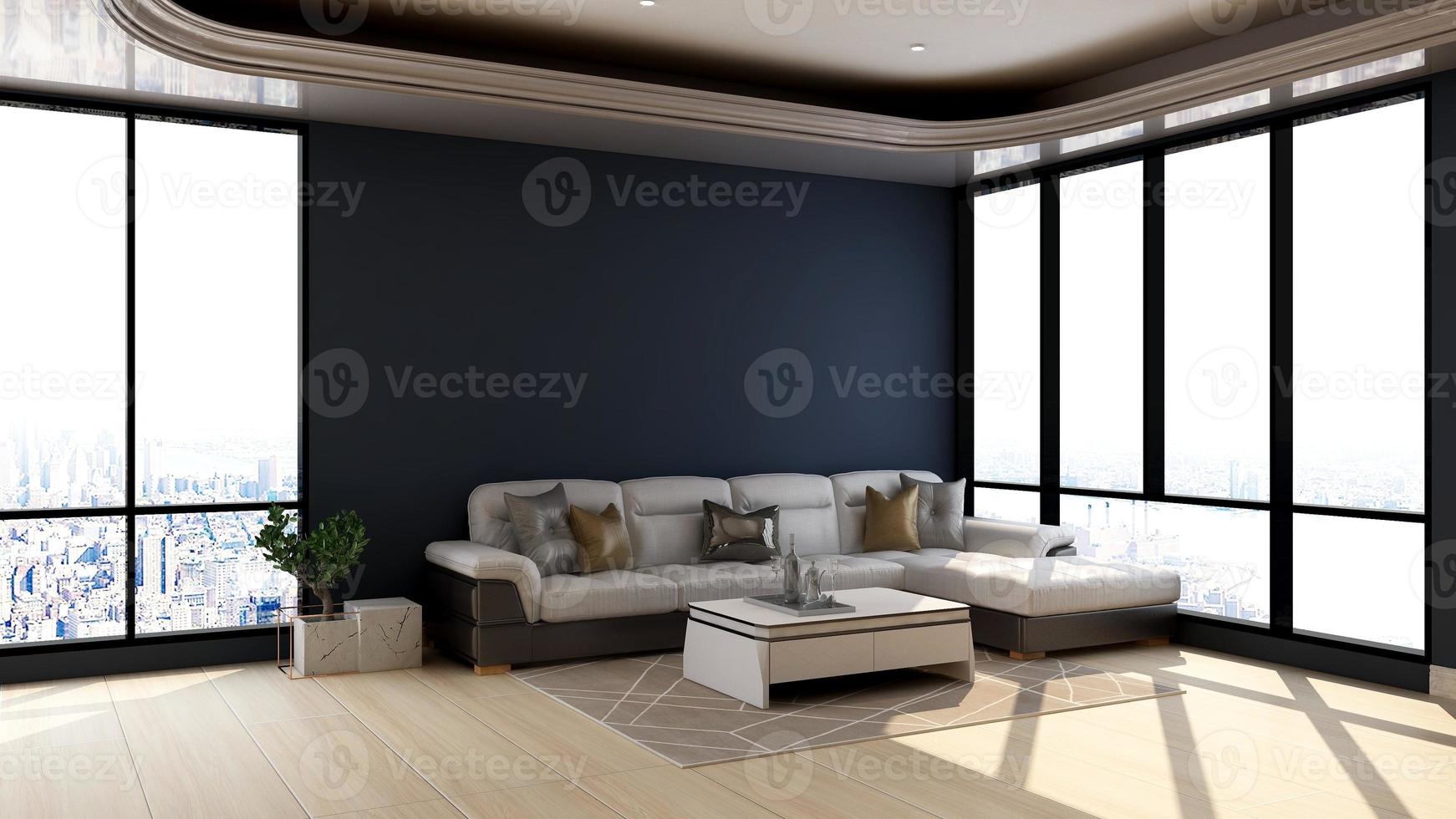 3D Render illustration of cozy relaxation room with modern minimalist concept photo