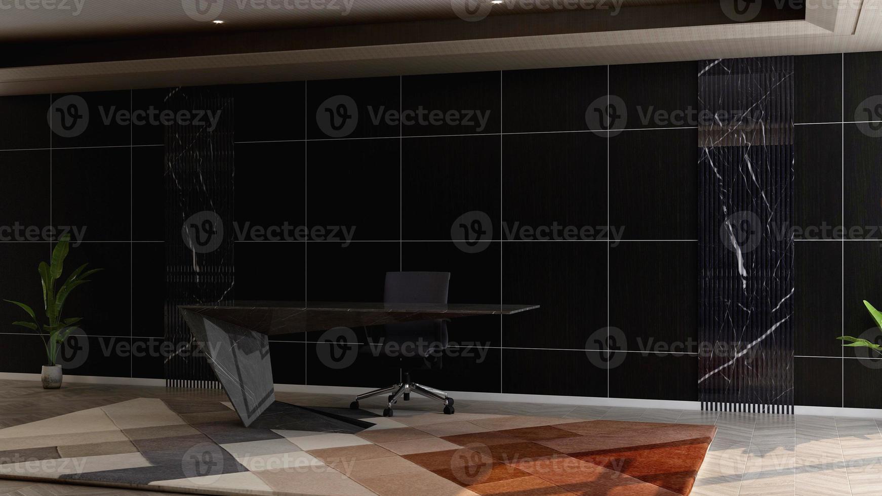 3D render modern front desk mockup - modern reception room interior design concept photo