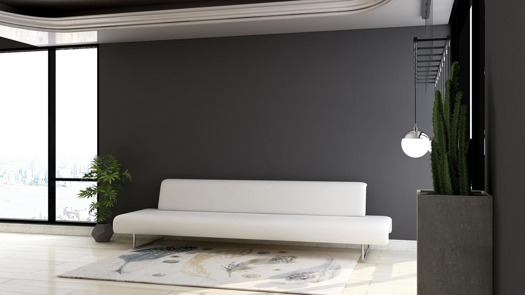 Diseño de maqueta de pared de salón de renderizado 3d con concepto de diseño de interiores minimalista moderno foto