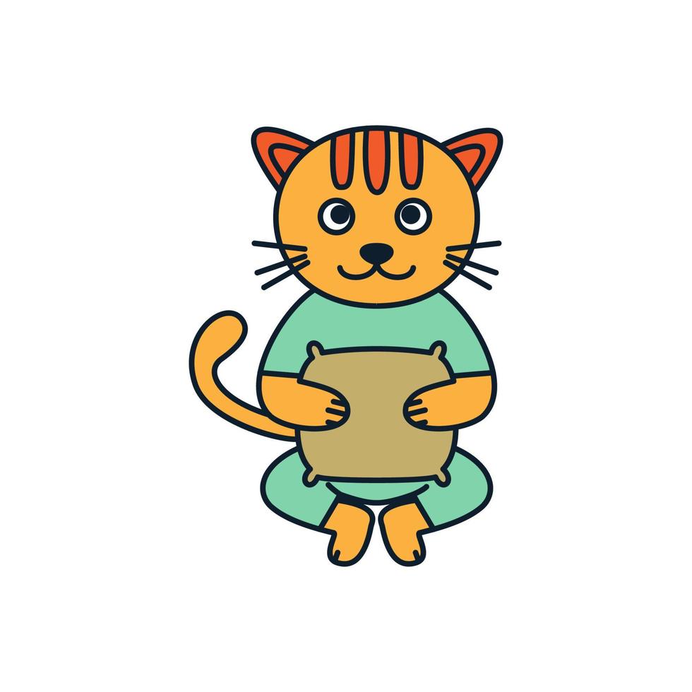 ilustración lindo gato de dibujos animados con almohada logotipo abstracto icono vector