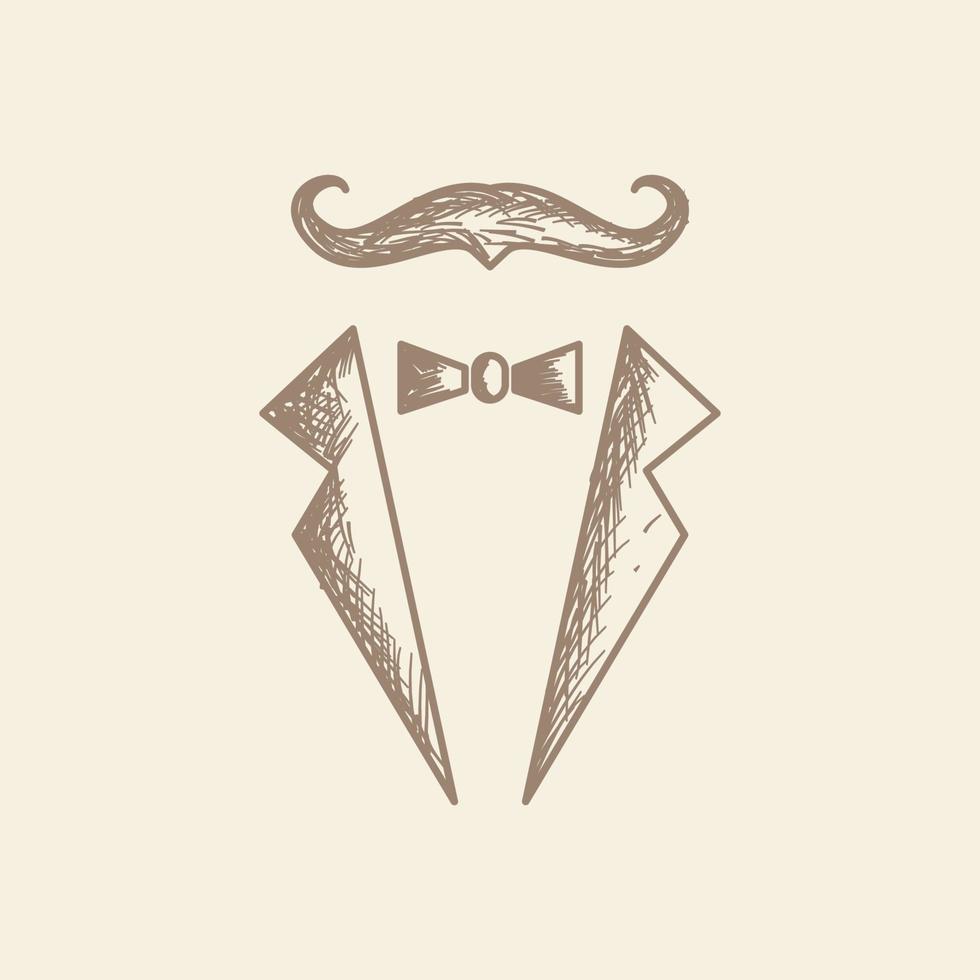 Ilustración de diseño gráfico vectorial de icono de símbolo de logotipo de traje vintage y bigote vector