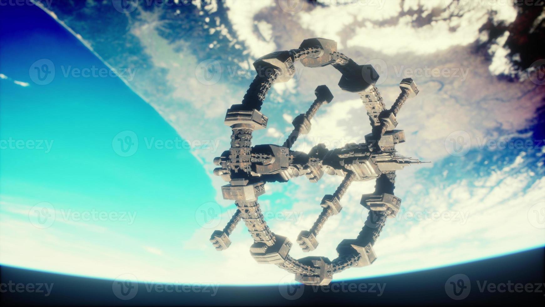 massive spaceship take position over Earth Elements furnished by NASA photo