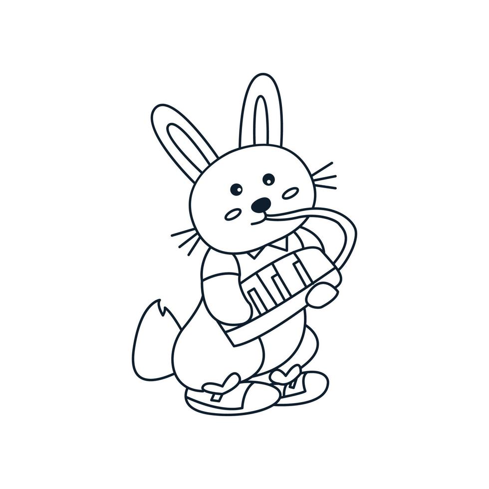 rabbit or bunny playing harmonica cute cartoon illustration vector