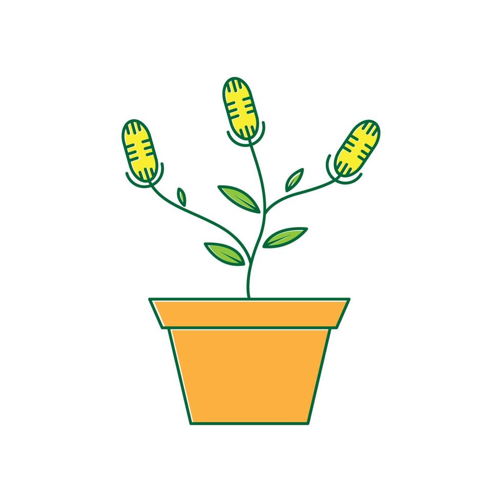 planta verde con flor micrófono logotipo símbolo icono vector gráfico diseño ilustración