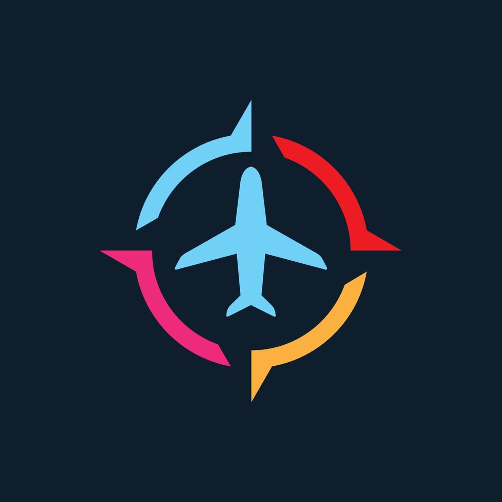 abstract colorful modern compass with airplane fly travel transportation logo icon vector illustration design