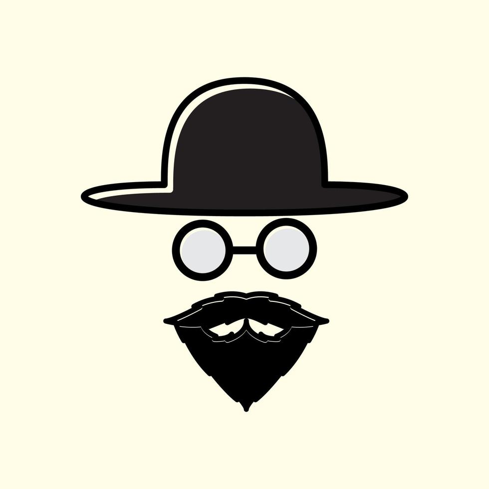 old man with hat sunglasses and beard vintage cool logo vector icon design illustration