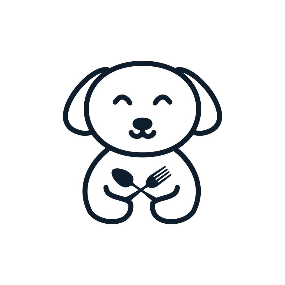 perro o mascota con cuchara y tenedor comida lindo dibujo animado logo vector icono ilustración diseño