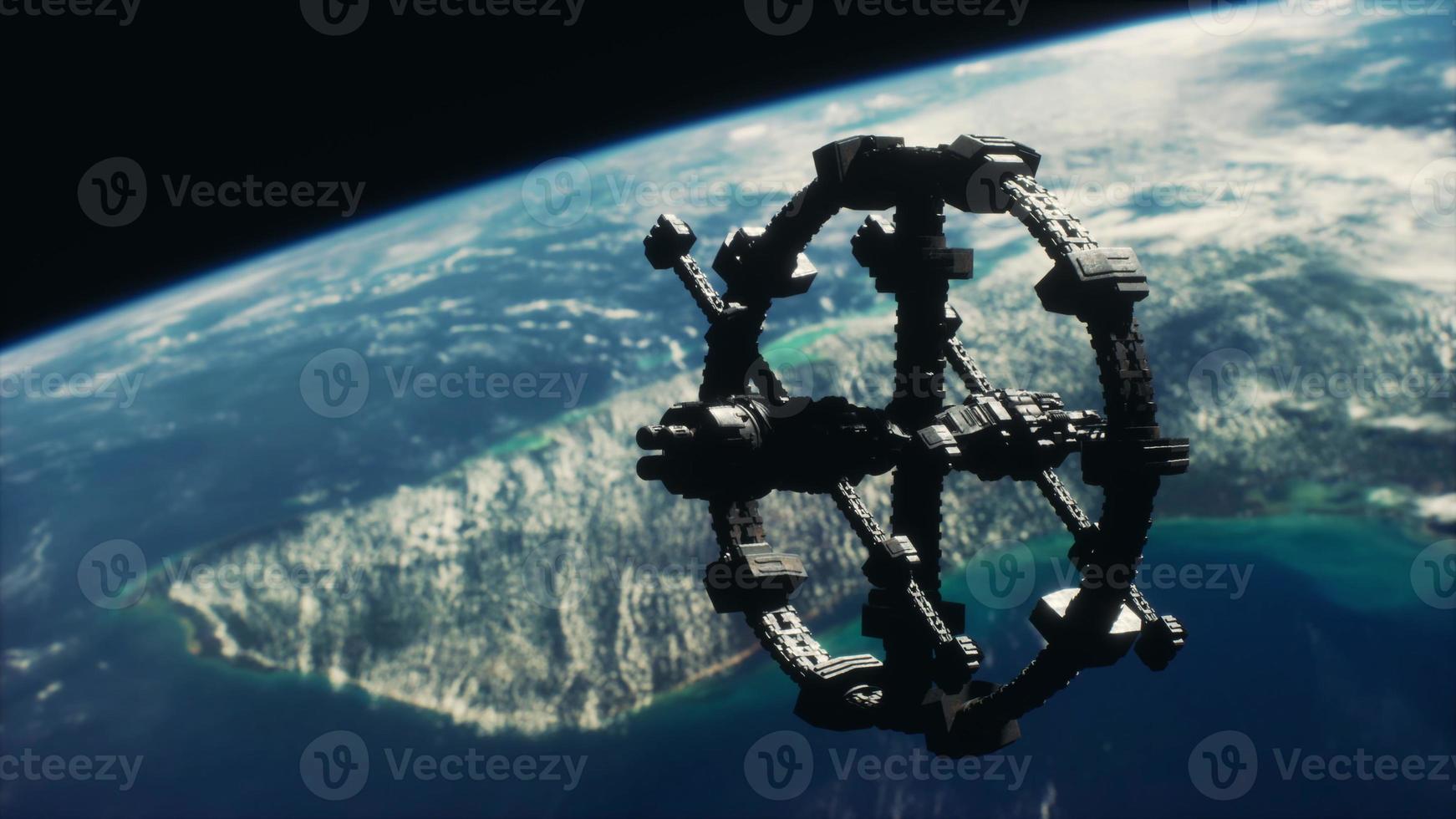 massive spaceship take position over Earth Elements furnished by NASA photo