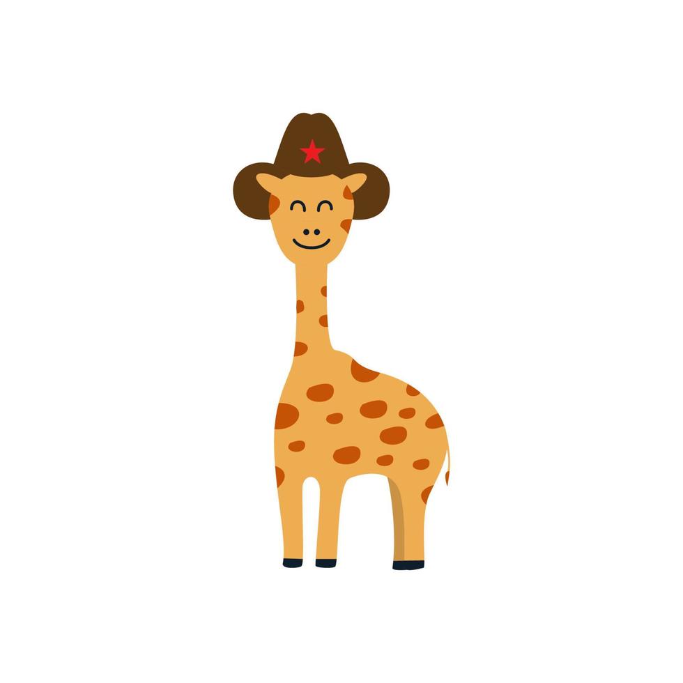 illustration cute cartoon animal giraffe  with hat logo icon vector