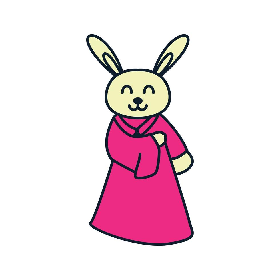 conejo o conejito con cultura vestido coreano lindo diseño de ilustración vectorial de dibujos animados vector