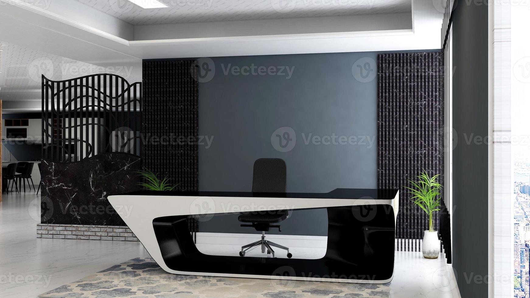 3D render modern front desk mockup - modern reception room interior design concept photo