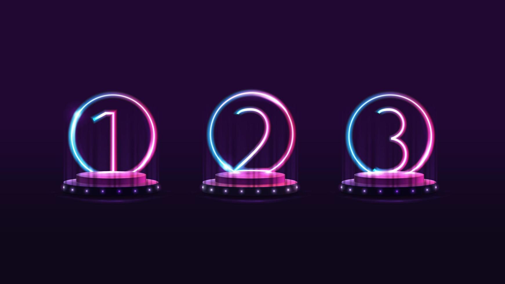 Set of podiums of winners with gradient neon numbers on background for your arts vector