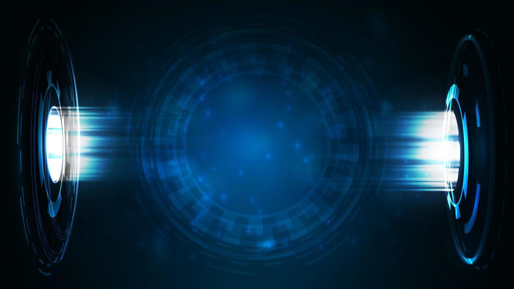 Dark and blue digital background with abstract hologram rings on blurred background vector