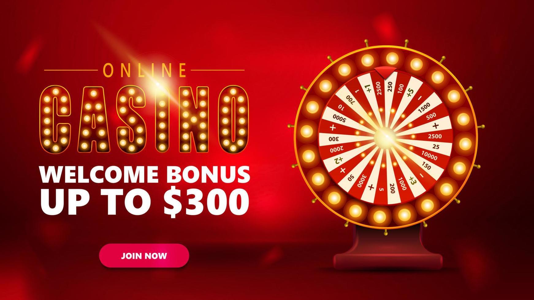 Online casino, red invitation banner for website with button and red Casino Wheel Fortune vector