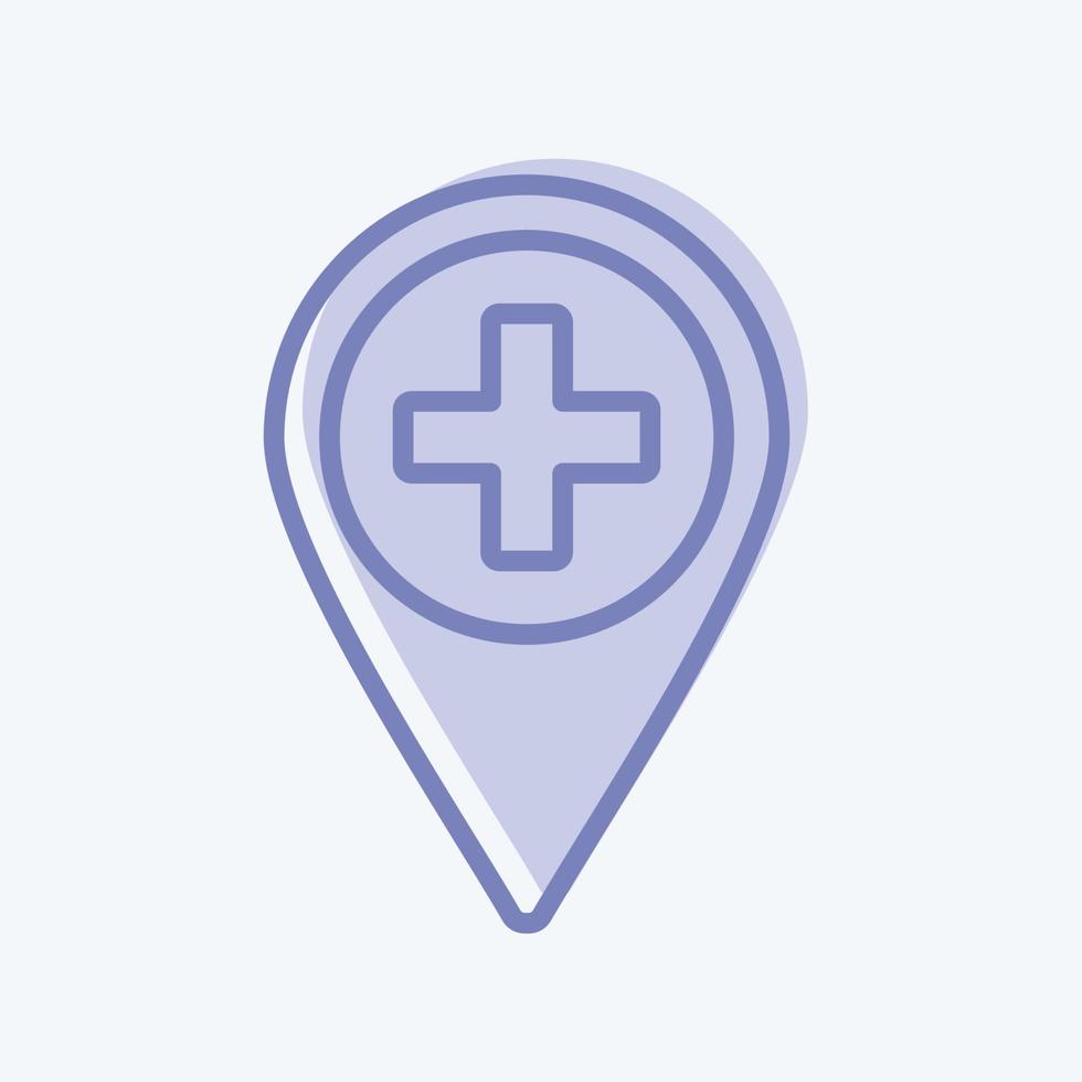 icono de ubicación del hospital en un moderno estilo de dos tonos aislado en un fondo azul suave vector