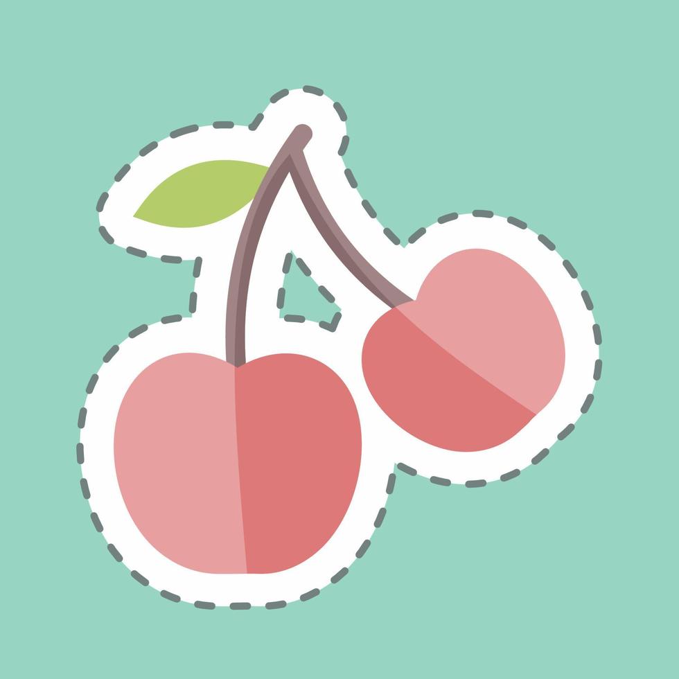 Cherry Sticker in trendy line cut isolated on blue background vector