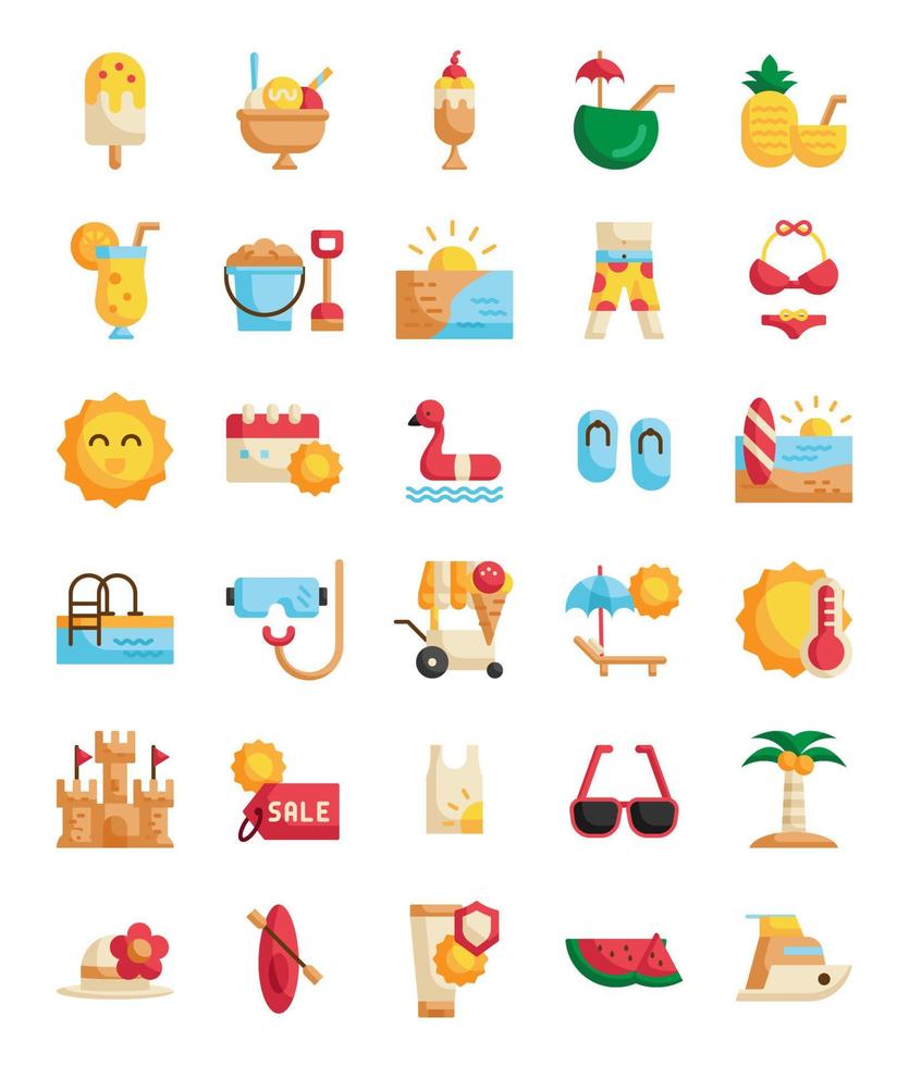 set of summer flat icons pack 5525687 Vector Art at Vecteezy