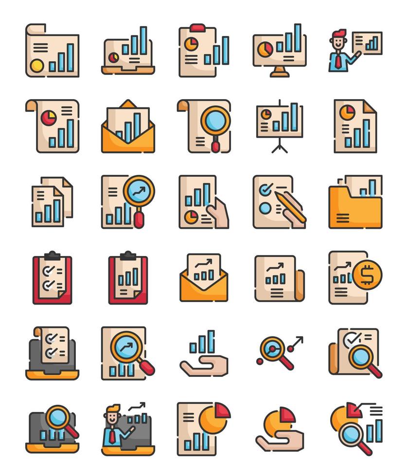 icono de documento de análisis de informe de esquema lleno vector