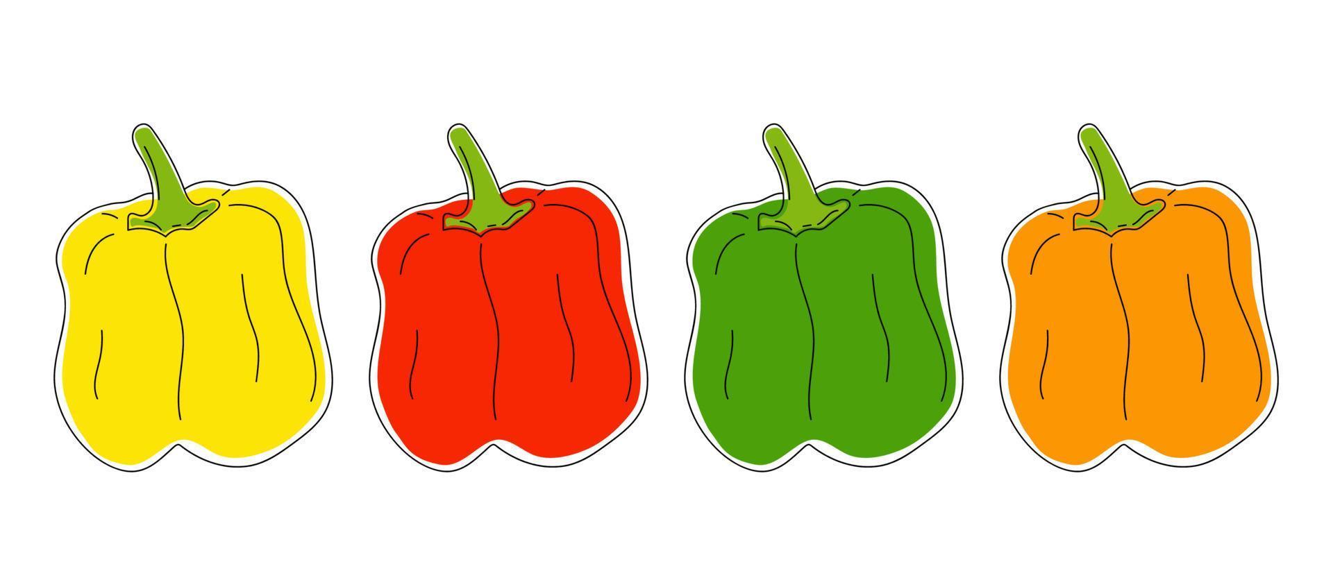 Set of colorful bell peppers in hand drawn style. vector