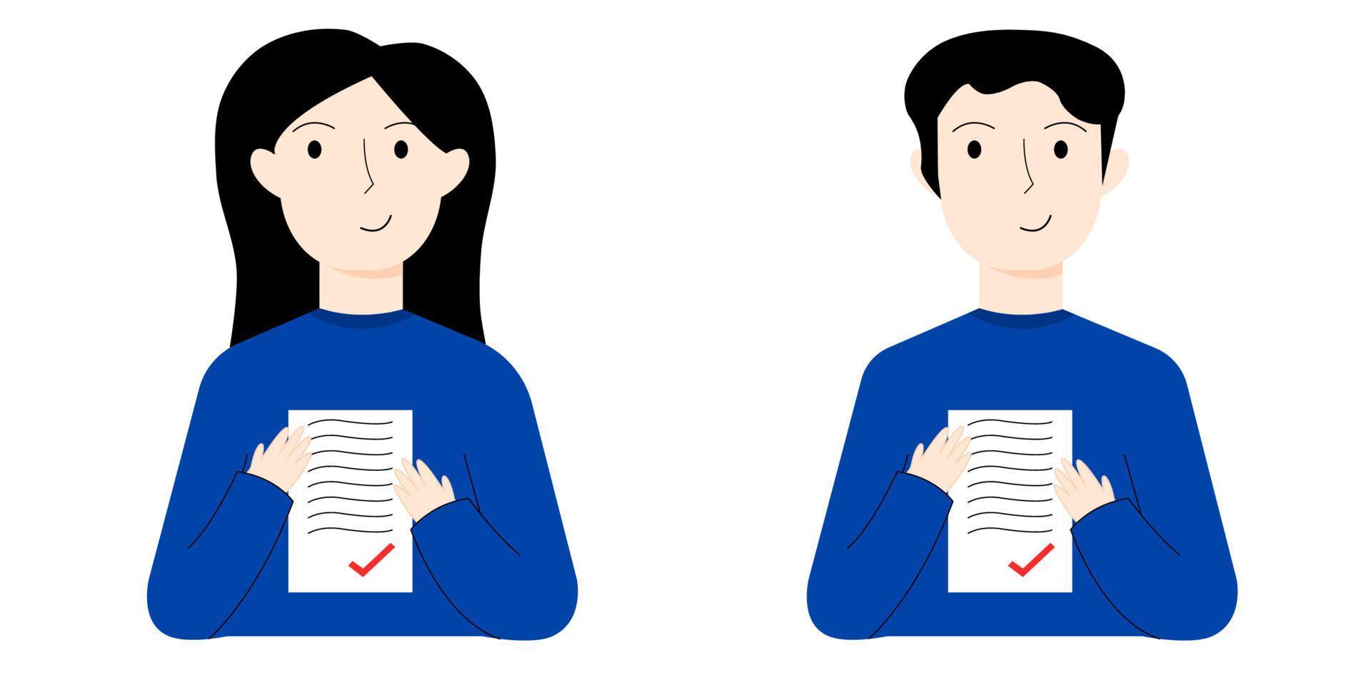 People with forms. A man and a woman with papers. Flat style vector illustration