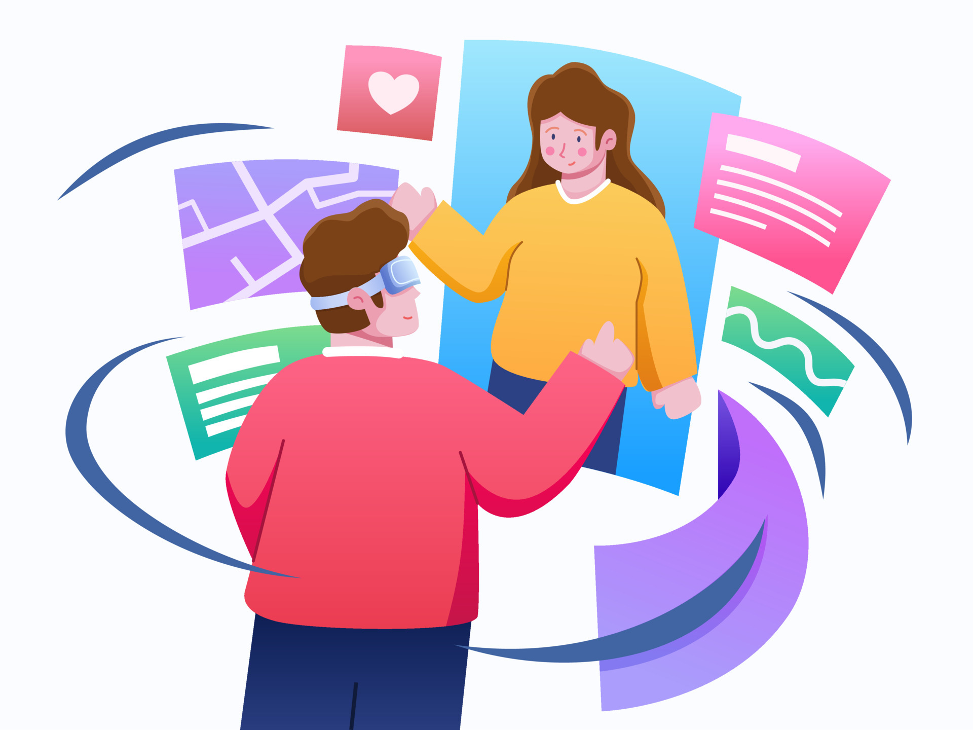 Man and Woman Dating With Metaverse Virtual Reality Technology. Couple Celebrate Valentine's Day with VR. People use VR to go Metaverse. Can be used for web, landing page, animation, poster, etc. 5527207 Man and Woman Dating With Metaverse Virtual Reality Technology. Couple Celebrate Valentine's Day with VR. People use VR to go Metaverse. Can be used for web, landing page, animation, poster, etc. 5527207