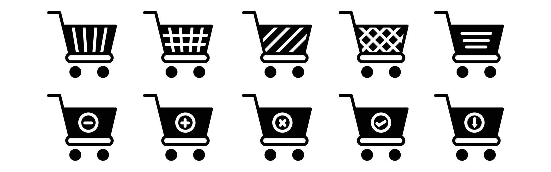 vector lleno y vacío carrito de compras símbolo tienda y venta, conjunto de iconos de línea de carrito de compras