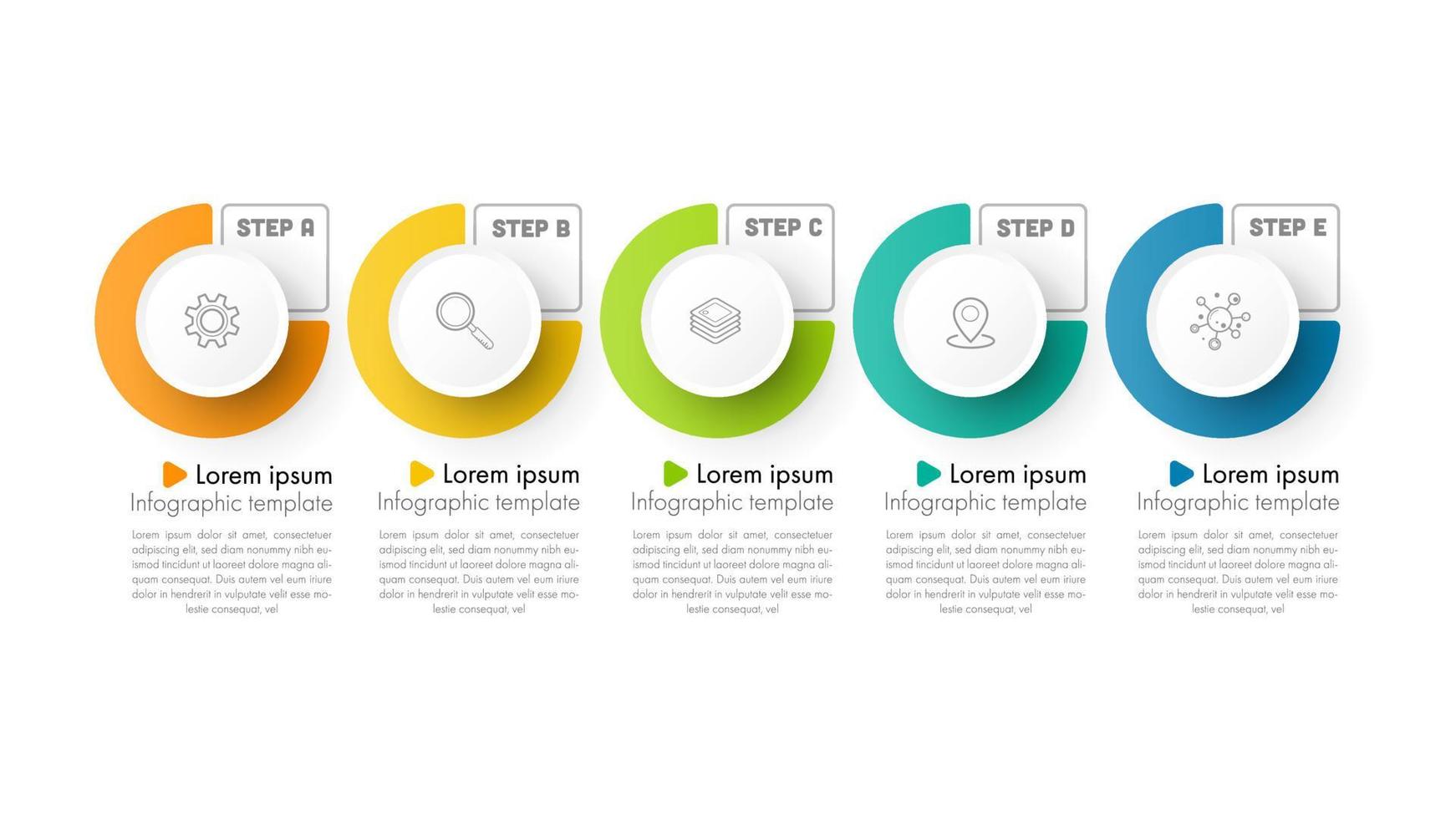 La plantilla de línea de tiempo infográfica se puede utilizar para el diseño del flujo de trabajo, el diagrama, las opciones numéricas y el diseño web. concepto de negocio infográfico con 5 opciones, partes, pasos o procesos. fondo abstracto. vector