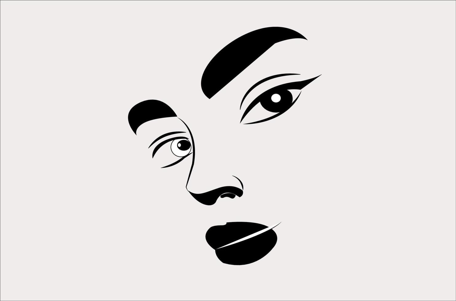 black and white portrait of a person and girl face cartoon illustrator design vector