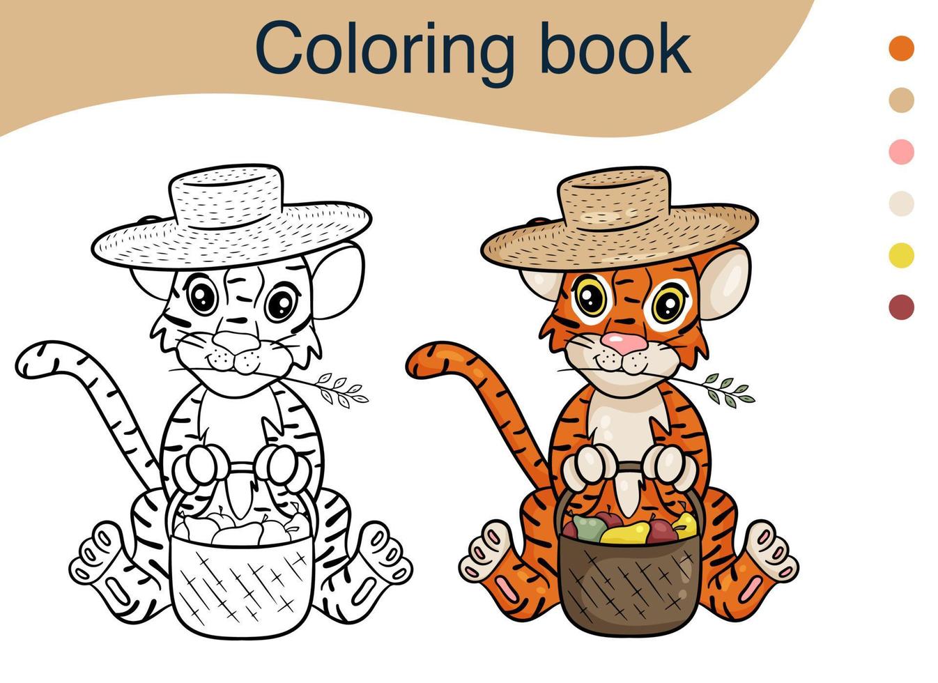 Tigre. ilustración para un libro para colorear. el símbolo del año nuevo según el calendario chino. estilo de dibujos animados de vector. vector