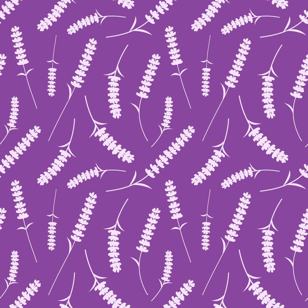 Floral seamless pattern. Lavender flowers silhouettes. Endless purple background with Lavender blossom. Spring vector illustration