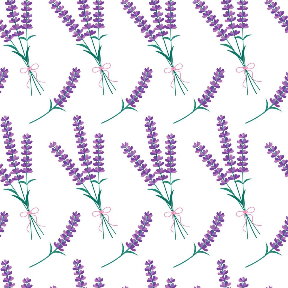 Lavender flowers bouquet seamless pattern. Vector endless background with Lavender blossom. Spring design with floral elements