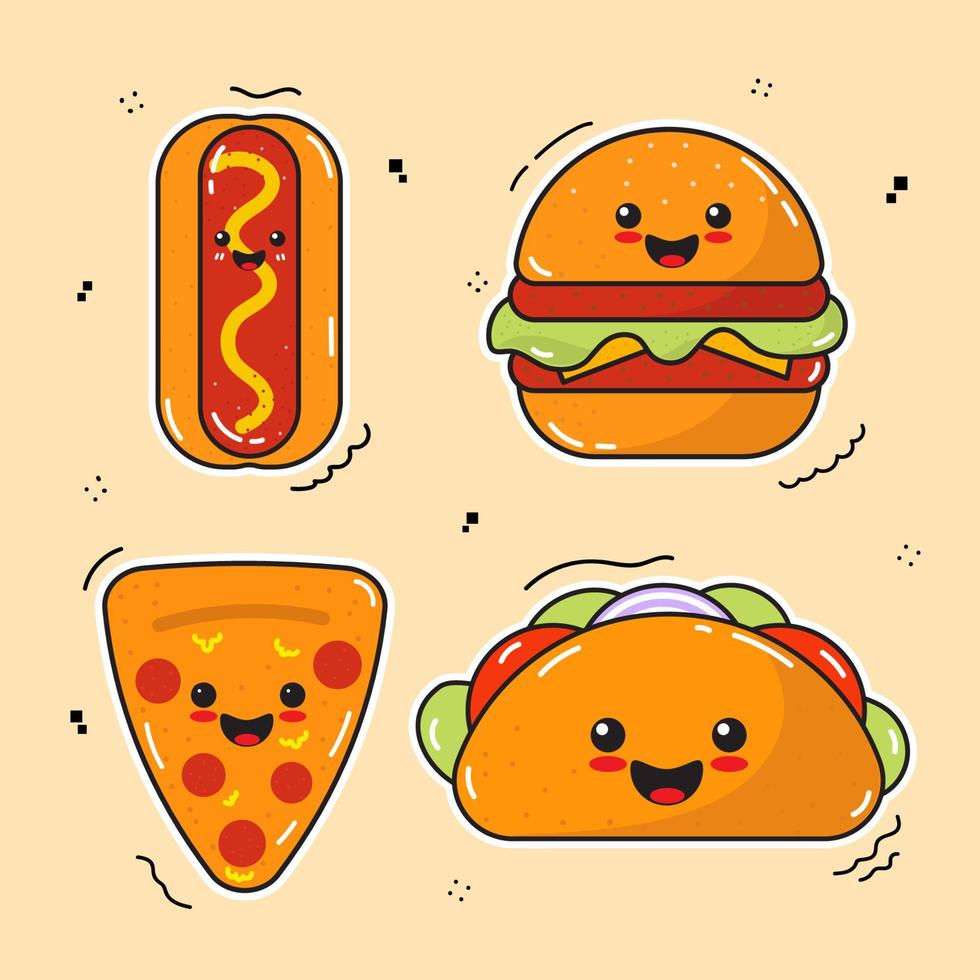 Vector illustrations Hand drawn of design cartoon characters.  stamps or stickers with abstract funny cute comic characters.