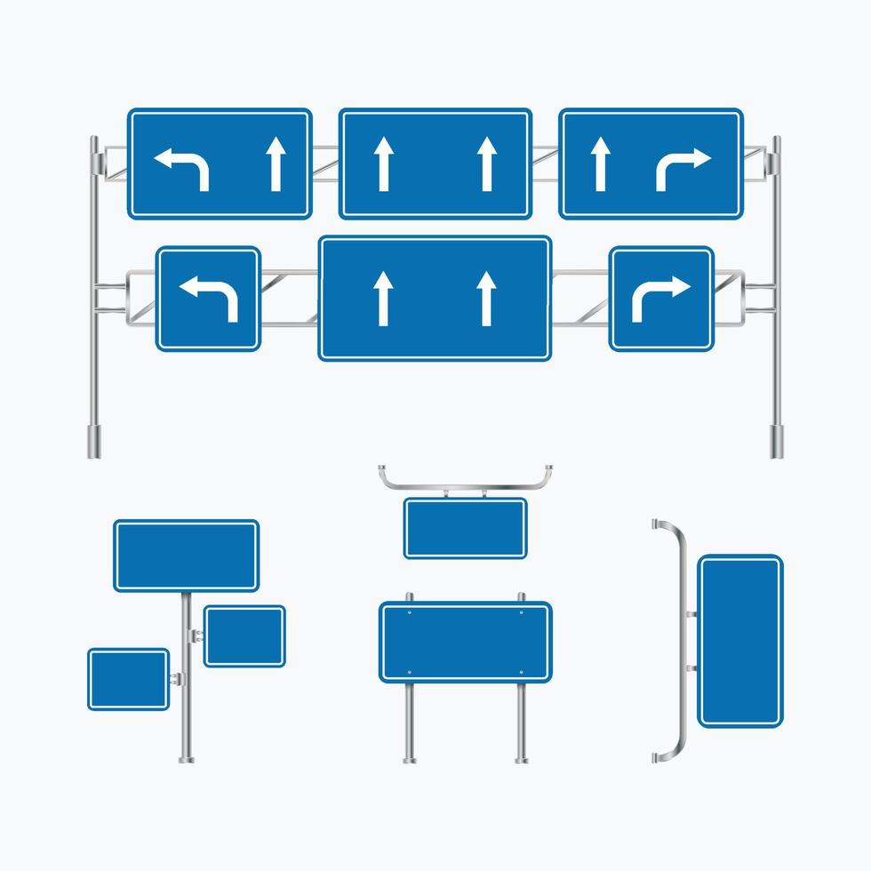 Traffic billboard vector. Blue highway direction signs. Blank advertising billboard. Set of road signs on a white background. Highway direction signs. Advertising billboard. vector