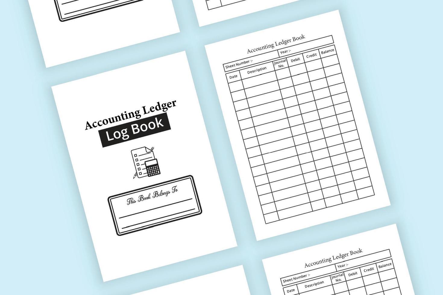 Accounting ledger notebook. Business finance tracker ledger. Balance sheet tracker logbook. Accounting ledger interior. Daily balance journal log book template. Logbook interior. vector