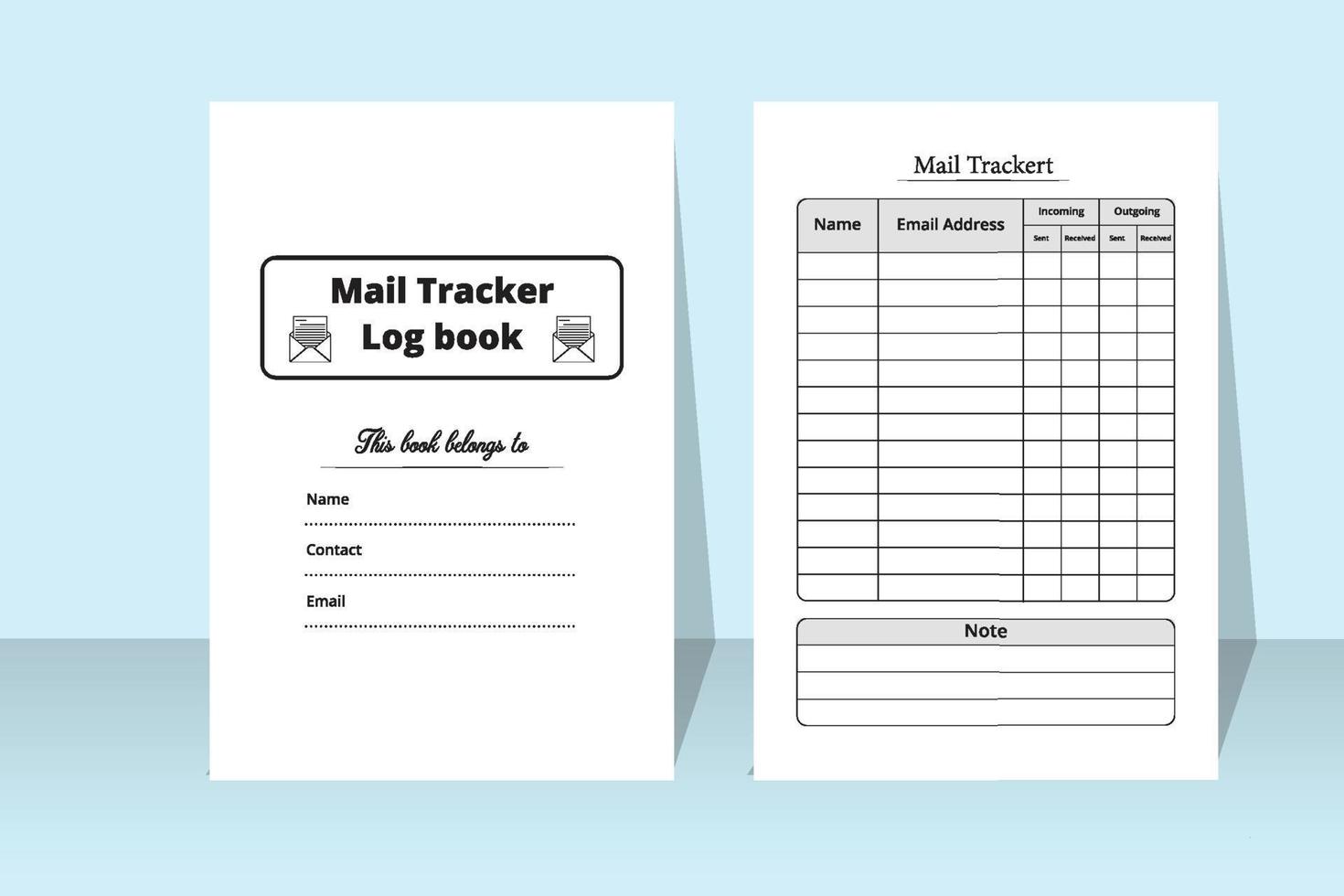 Mail tracker logbook. Mail tracker journal template. Incoming and outgoing mail checker log book vector. Mail checklist notebook interior. Journal interior. vector