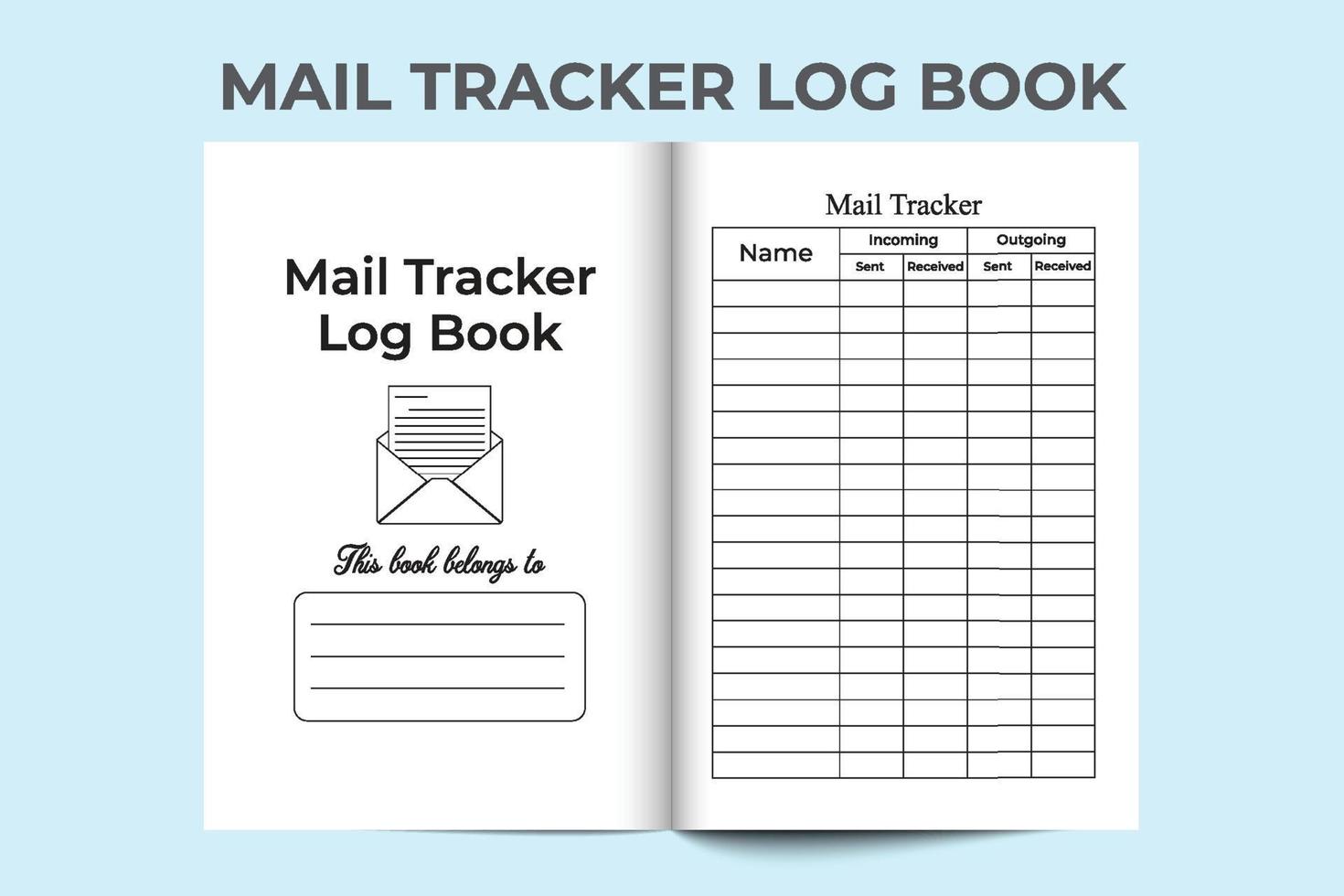 Mail tracker logbook interior. Mail incoming and outgoing tracker notebook. Mail tracker template interior. Mail checklist journal. vector
