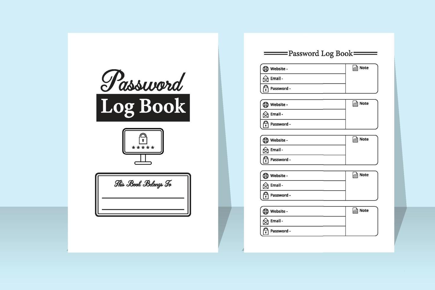 Password tracker notebook. Website information and password tracker log book. Password notebook template interior. Log book interior. Website journal interior. vector