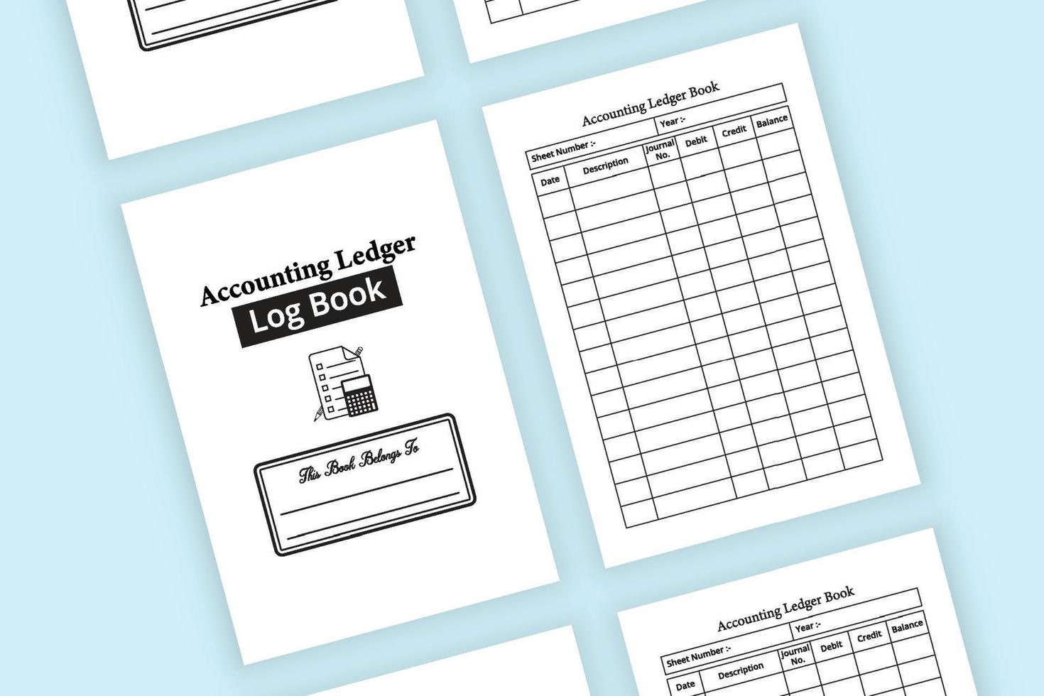 Accounting ledger notebook. Business finance tracker ledger. Balance sheet tracker logbook. Accounting ledger interior. Daily balance journal log book template. vector