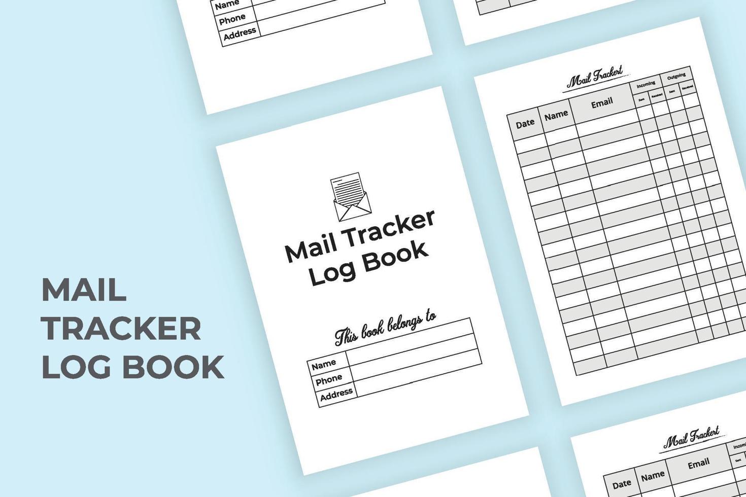 Mail tracker notebook. Mail checker journal template vector. Incoming and outgoing mail tracker log book. Mail checklist journal interior. Log Book interior. vector