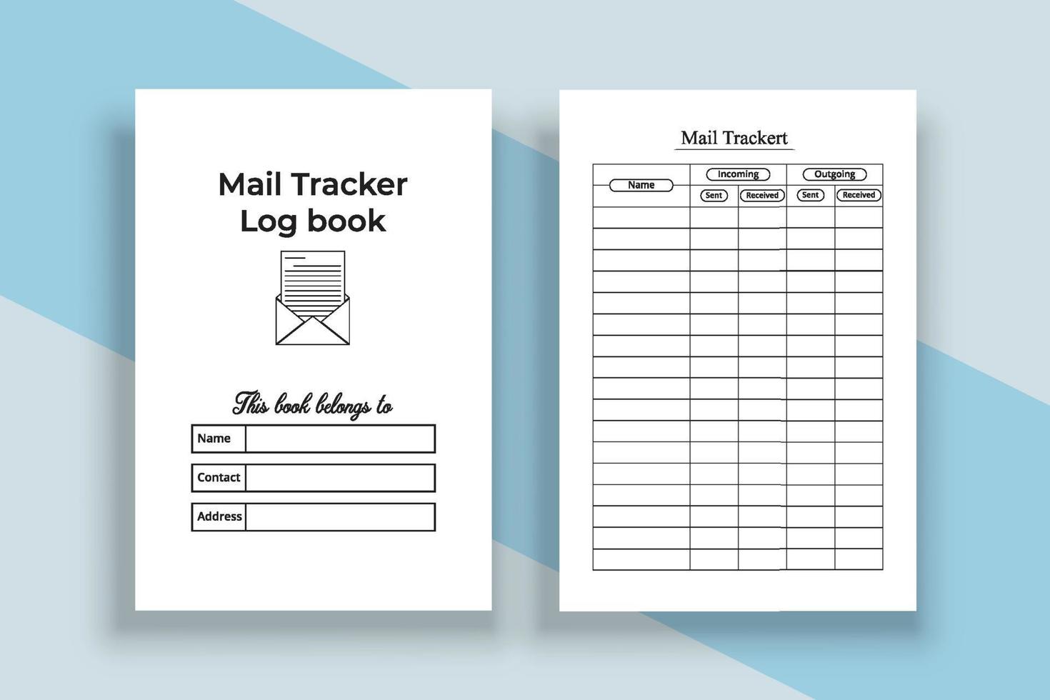 Mail checklist notebook interior. Mail checker incoming and outgoing log book vector. Mail tracker logbook interior. Journal interior. Mail tracker journal template. vector