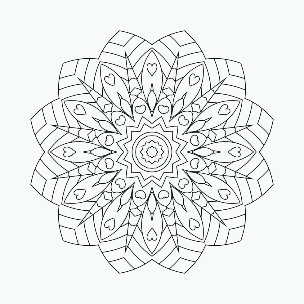 vector de arte de línea de mandala de libro para colorear. arte de línea de mandala de flores. adorno de marco decorativo. vector de patrón de mandala circular. elementos de decoración indios antiguos. patrón de mandala para colorear páginas.