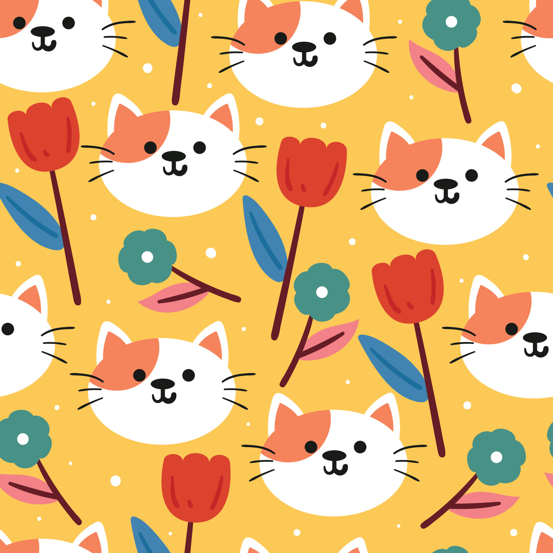 samless pattern cute cartoon cat and plant for fabric print, kids wallpaper  and gift wrapping paper 5529516 Vector Art at Vecteezy